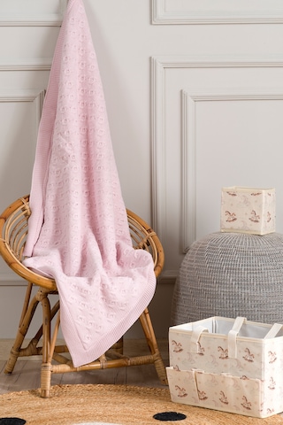 Toffy Toz Pembe Sarmaşık Örgü Bebek Battaniyesi 100x100 Pembe