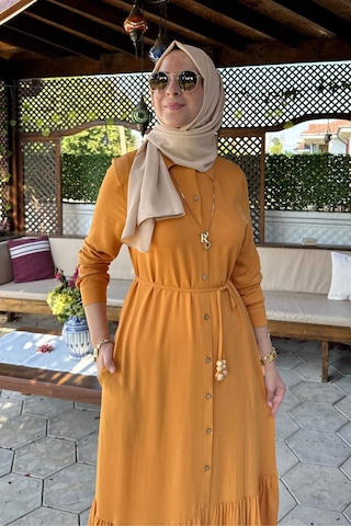 Rabia Şamlı Süreyya Gömlek Elbise Hardal Sarısı Normal