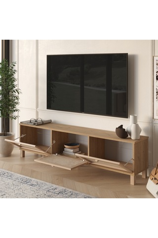 Dune Tv Ünitesi Sehpası Ahşap Ayaklı 3 Ahşap Jüt Kapaklı 180cm Sepet-jüt Dn2-sj Kahverengi