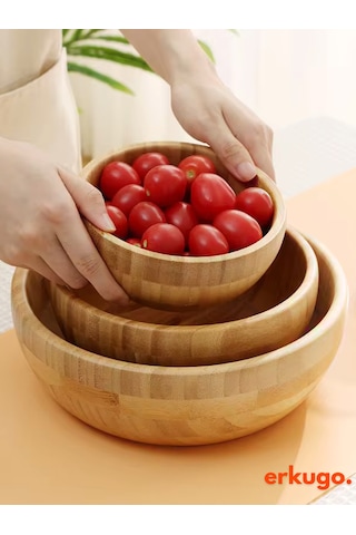Bambu 3 Lü Salata Kasesi, Sunum Kasesi, Dekoratif Kase, İskandinav Kase