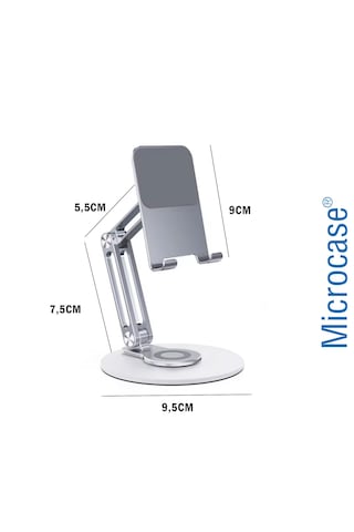Microcase 360 Döner Başlıklı Kaymaz Pad'li Alüminyum Katlanabilir Masaüstü Telefon Standı Al5415 Siyah