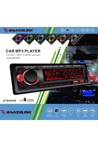 Bawerlink Bw6201 Bluetooth Oto Teyp Çift Usb Girişli 4x60w Amfi Çıkışlı Sd/usb/aux Destekli Araba Teybi Radyo