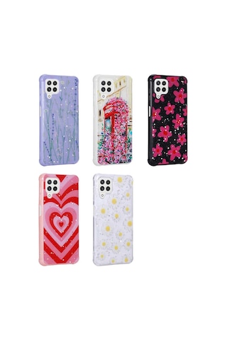 Zore Samsung Galaxy Uyumlu M32 Kılıf Simli Desenli Kamera Korumalı Parlak Omsy Popy Kapak - Çiçek
