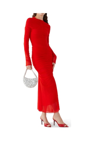 Mugler Pileli Kısa Mesh Etek Kırmızı