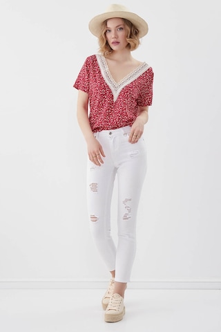 Vitrin Beyaz Yırtık Skinny Denim Pantolon