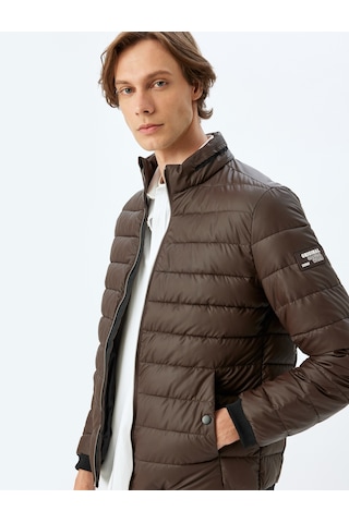 Koton Dik Yaka Etiket Detaylı Slim Fit Şişme Ceket Kahverengi 5wam20029hw Kahverengi
