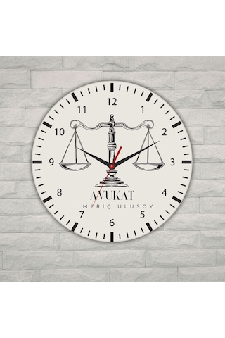 Kişiye Özel Avukat Logolu Metal Duvar Saati - Hukuk Bürosu Hediyesi 29 Cm beyaz