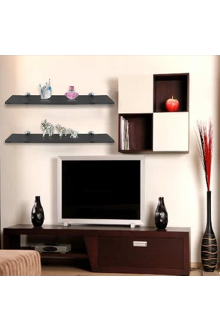Depolife Cam Raf Duvar Ahşap Montajlı Dekoratif Etejer 50X12Cm