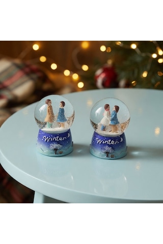 Winter Temalı Sevimli Çiftler Mini Işıklı Kar Küresi
