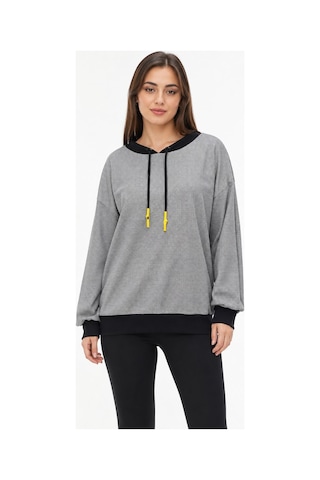 Neden Tekstil Kadın Oversize Siyah Kayık Yaka Sweatshirt