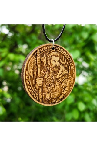 Göktürk Alp Savaşçı Ve Bozkurt Motifli Ahşap Erkek Kolyesi 44 Mm 011 - Kahverengi