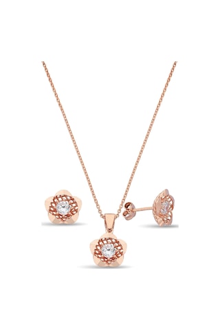 925 Ayar Gümüş Rose Çiçek Set - 67018601 Rose Gold