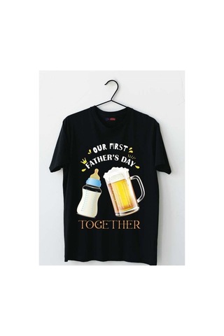 Mor Mürekkep Together Biberon Baskılı Babalar Günü Erkek Tshirt Siyah