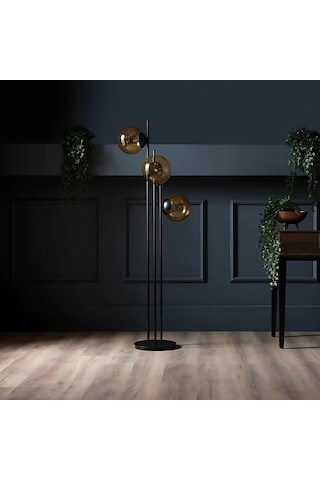 Fera 3 Glop Cam Başlıklı Siyah Lambader Sarı