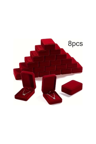 Willowhaven 8 Parça Kırmızı Kadife Mücevher Kutusu Kolye Küpe Saklama Kutusu
