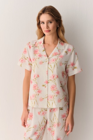 Suwen Ellen Pamuklu Gömlek Yaka Pijama Takımı Sh26517660b338 Ekru