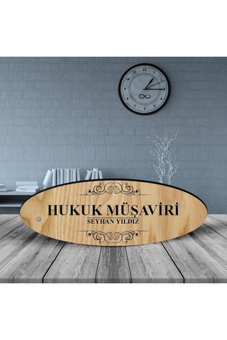 Kişiye Özel Mesleki Hukuk Müşaviri Ahşap Oval Masa İsimliği - 2