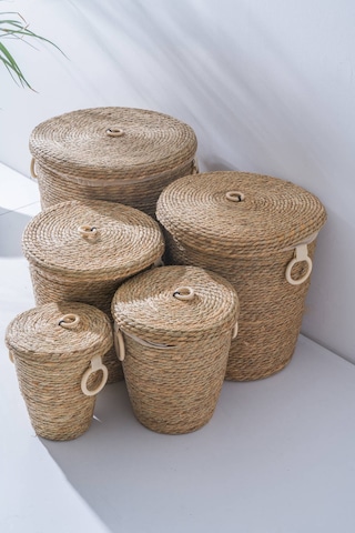 Lina Hasır 5 Li Çok Amaçlı Sepet Seti Kahverengi