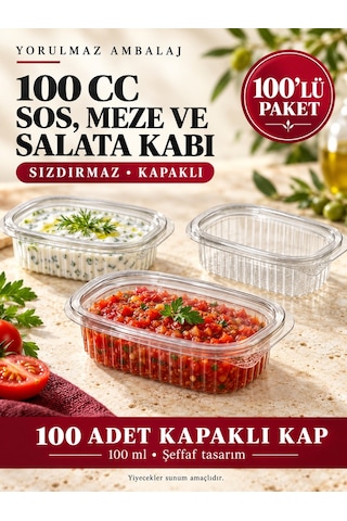 100 Cc Sızdırmaz Kapaklı Sos, Meze Ve Salata Kabı 100 Lü Şeffaf Porsiyon Kabı Siyah