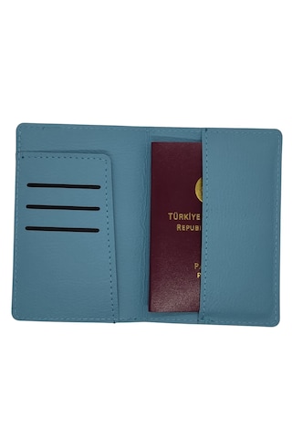 Deri Pasaportluk Kartlıklı Para Bölmeli Pasaport Kılıfı Turkuaz