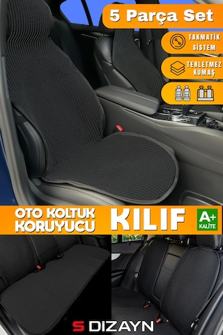 S-dizayn Oto Koltuk Koruyucu Kılıf Set Siyah Universal 2+3 Parça Ön Arka
