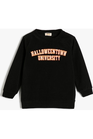 Koton Sweatshirt Cadılar Bayramı Temalı İşlemeli Uzun Kollu Bisiklet Yaka Şardonlu Siyah 4wkb10637tk 4WKB10637TK999 Siyah