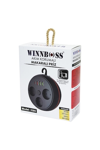 Wınboss 3395 Akım Korumalı Makaralı 2m Kablolu 3 Prizli 3 Usb 1 Type-c Priz 2m