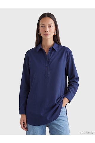 LC Waikiki Lc Waıkıkı Lacivert Oversize Poplin Kadın Gömlek Tunik