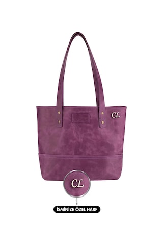 Twingold İsme Özel Tote Bag El Omuz Çantası - %100 Rainbow Deri - Ac03003 - Mor Mor