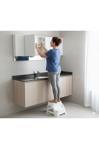 135 Kg Taşıma Kapasiteli Basamaklı Tabure Beyaz