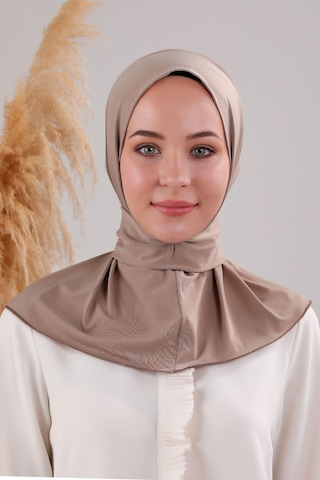Melodi Scarf Kadın Tesettür Pratik Çıtçıtlı Sandy Fular Hazır Deniz Havuz Uyumlu Bone Vizon Vizon