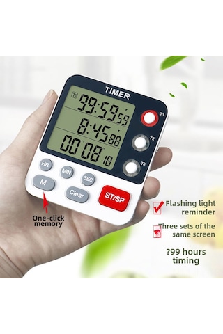Teltree Ys-318 Üç Kanal Zamanlayıcı: Mutfak, Endüstri Ve Öğrencilere Uygun, Sessiz Mod, Kesilebilir Fonksiyonlu Hatırlatıcı