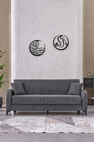 Serra Sandıklı Kanepe Yataklı Çekyat Üçlü Koltuk Modern Salon Kanepesi Gri
