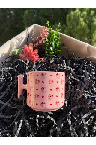 Pembe Kupa Bardak Sevimli Hayalet Ve Kalp Deseniyle Özel Gün Hediyesi Beyaz