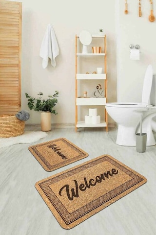 Bej Home Sweet Banyo Halısı Klozet Takımı Paspas Seti Bs319n11
