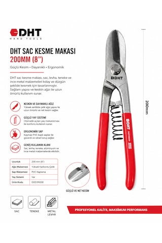 Dht 200 Mm 8 İnç Yaylı Sac Kesme Makası Profesyonel Metal Teneke Kesici