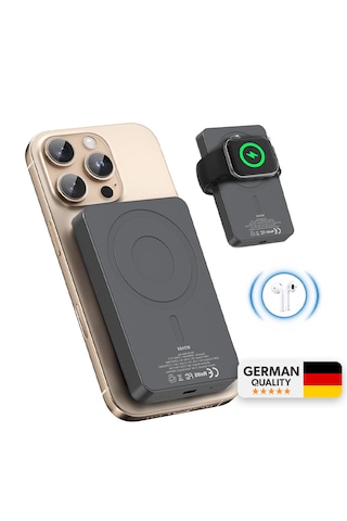 Woyax All In Magsafe Powerbank 10.000mah 20w Hızlı Taşınabilir Şarj Cihazı Saat Kulaklık Apple Uyumlu iPhone Android Siyah