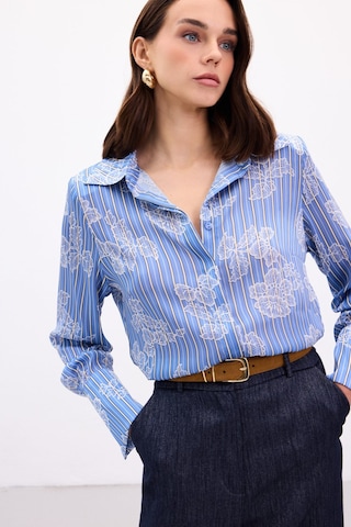Sateen Geniş Manşetli Gömlek - Mavi-136905 Mavi