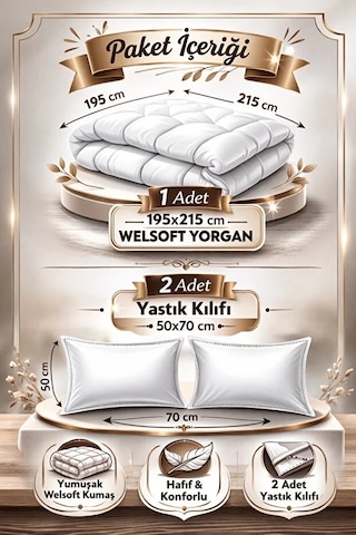 Çift Kişilik Welsoft Yorgan Seti 2 Yastık Kılıfı , Çift Taraflı - Love Pudra