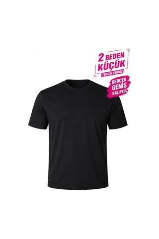 Yuvarlak Yaka Erkek Battal Düz Renk Pamuklu Basic Tshirt Siyah