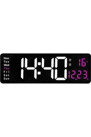 Omniax Kumandalı Duvara Monte Tarih/sıcaklık/alarm Özellikli Led Aydınlatmalı Dijital Saat 39 X 13 Çok Renkli