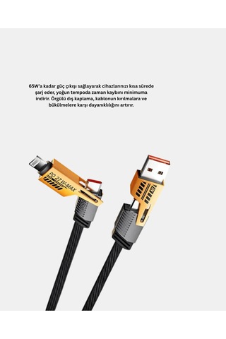 Çoklu Şarj Kablosu 65w 4'ü 1 Arada Örgülü Hızlı Veri Aktarım Usb-c Usb-a 0