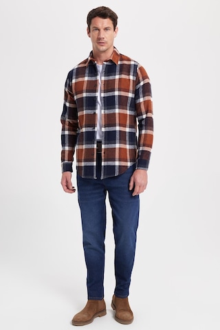 Tudors Erkek Slim Fit Dar Kesim Kareli Kışlık Oduncu Gömlek-42353 Kahverengi