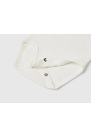 Bebek Beyaz Logo İşlemeli Çıtçıtlı Bebe Yakalı Kısa Kollu Body Beyaz