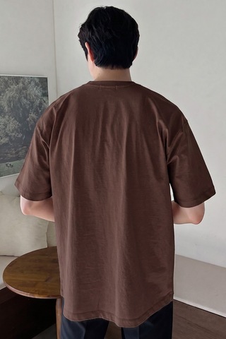 Genius Store Erkek Oversize Tişört Pamuk Kumaş Bisiklet Yaka Rahat Kalıp T-shirt Kahverengi