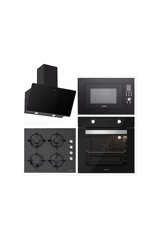 Silverline BO6501B01 - CS5349B01 - 3457 Soho 60 - MW9018B01 Siyah Cam Ankastre Set