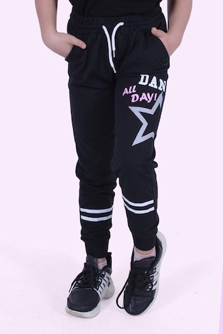 Yıldız Detaylı Yazı Baskılı Kız Çocuk Eşofman Altı Siyah