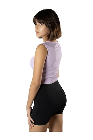 Terapi Men Lila Fitted/vücuda Oturan Crop Halter Yaka Fitilli Esnek Örme Bluz Atlet LILA