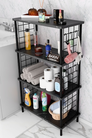 Çevir Kur Kolay Kurulum 4 Katlı Banyo Rafı Metal Telli Çok Amaçlı Organizer Dolap Stand Raf Siyah Mermer