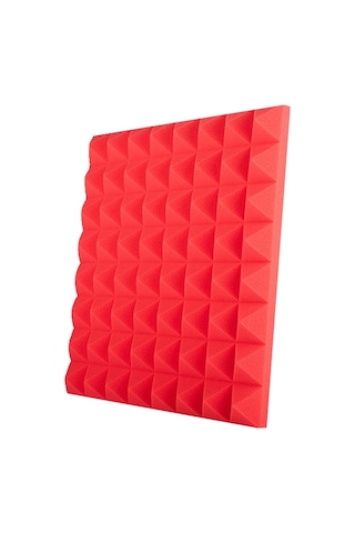 Sones 50x50x5cm Piramit Stil Kayıt Stüdyosu Davul Video Odası Ses Yalıtım Levhası Susturucu Pamuk Kırmızı